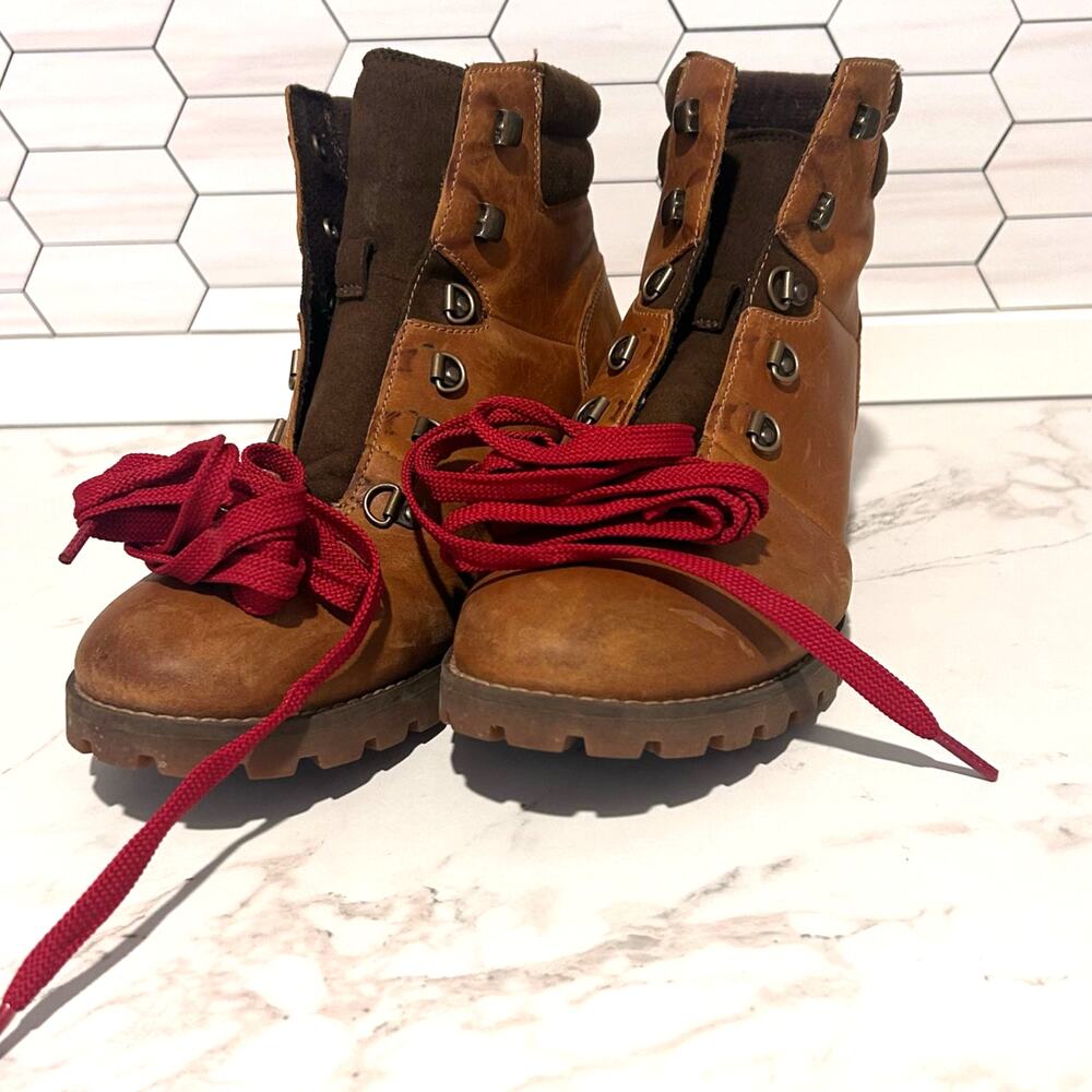 Timberland Brown Leather Boots Womens 10 A1R3G Red Laces Ortholite